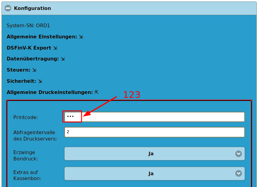 Printcode festlegen